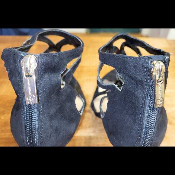 USED Jessica Simpson Pamira Black Caged Stiletto Suede Pump Strappy Heels US 8.5 - Picture 13 of 15